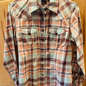 Cruel Girl Orange and Brown Plaid Button Down Shirt